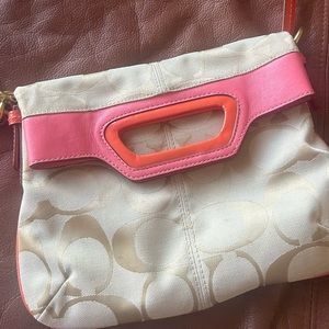 *Coach beige w/watermelon or salmon flap handle